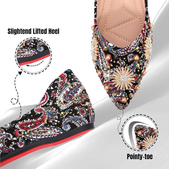 🆕Women's Flats Shoes Red Fabric Rhinestone Pointed Toe Comfort Bowknot Ballet - Picture 3 of 8